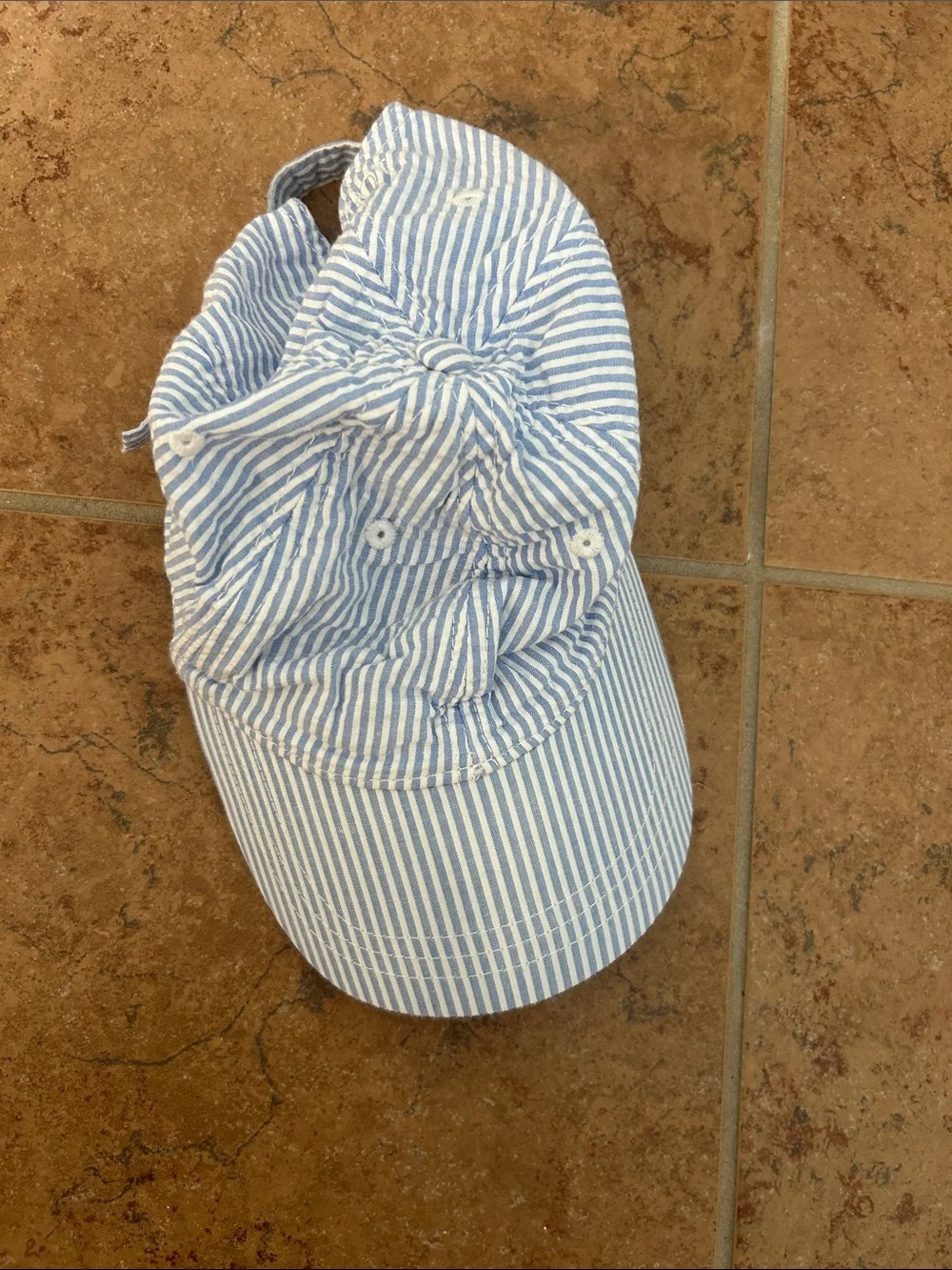 J. Crew Light Blue & White Striped Seersucker Cap